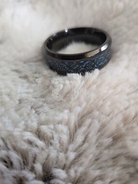Titanium Black Ring with Blue Inlay